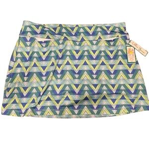 🆕 New Lillie Green Geometric Blue and Green Women's Size PL Sport Skort
